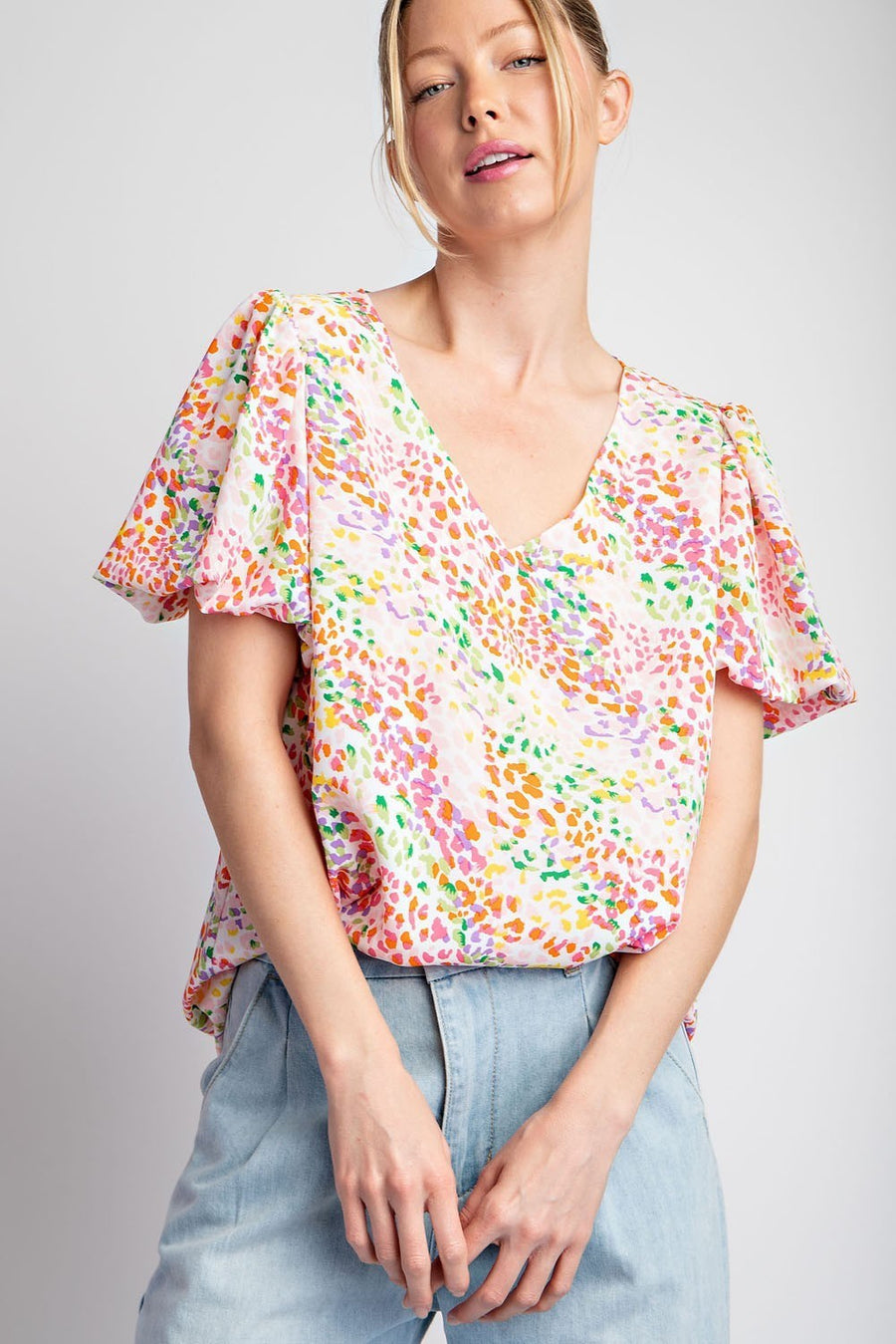 Printed V Neck Top