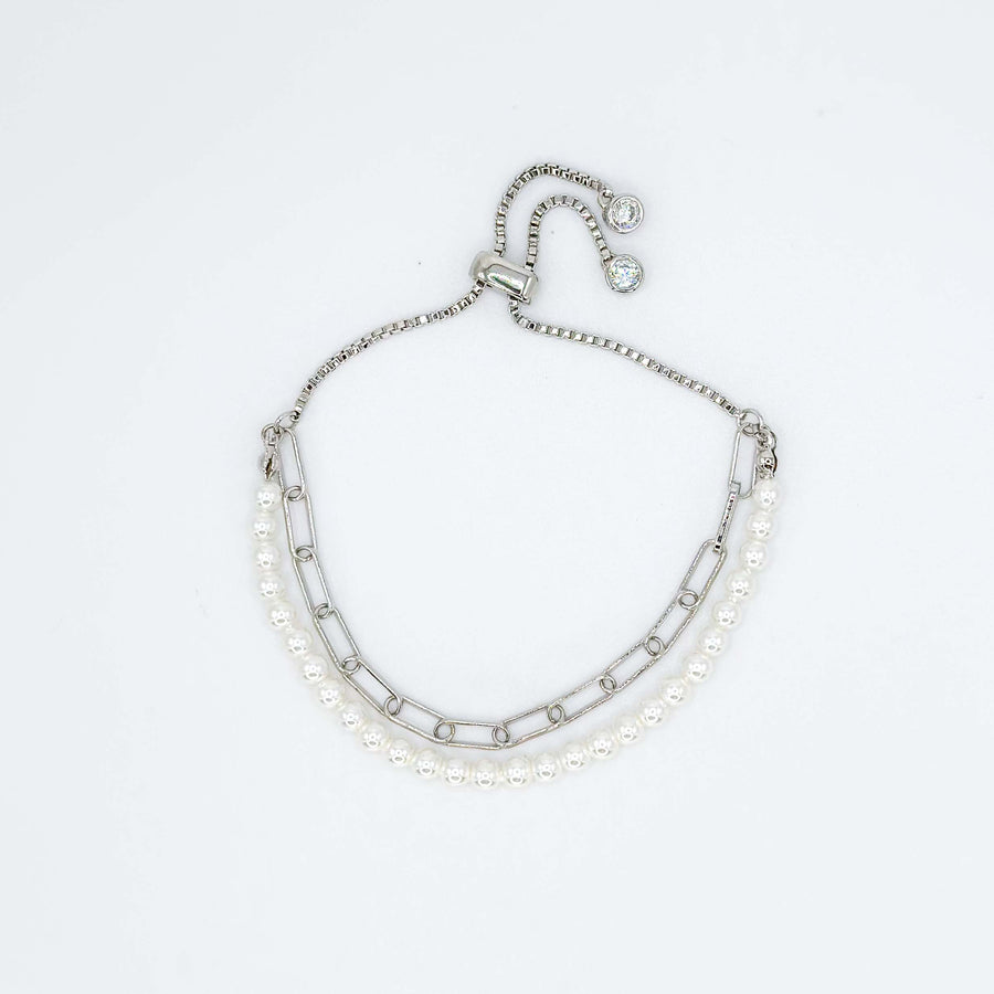 Pearl Beaded with Chain Adjustable Bracelet
